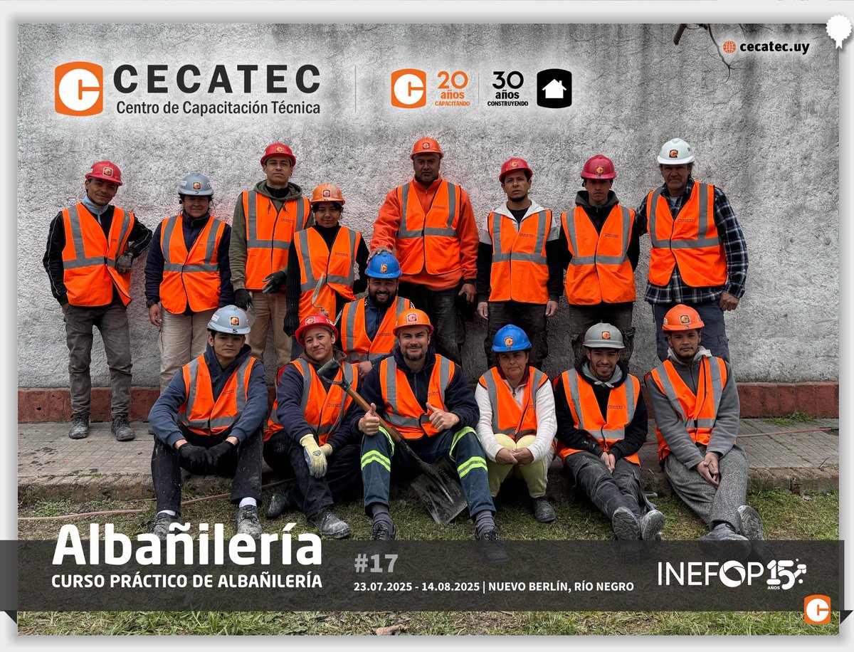 Curso práctico de Albañilería, realizado del 23 de julio al 14 de agosto en CECATEC. Capacitación convocada por INEFOP.