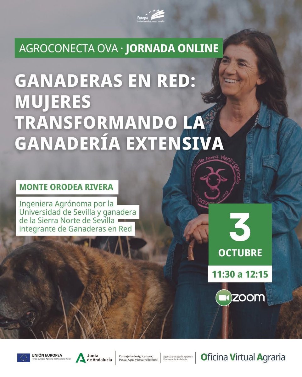 GanaderasenRed's tweet photo. 📍 El viernes 3 de octubre #AgroConectaOVA se acerca a conocer la experiencia de las mujeres al frente de la ganadería extensiva de la mano de Monte Orodea Rivera, ganadera de la Sierra Morena de Sevilla.
⤵️
INSCRIPCIÓN GRATUITA:
https://t.co/qnSCv0o46D https://t.co/SPsVwEm6ft