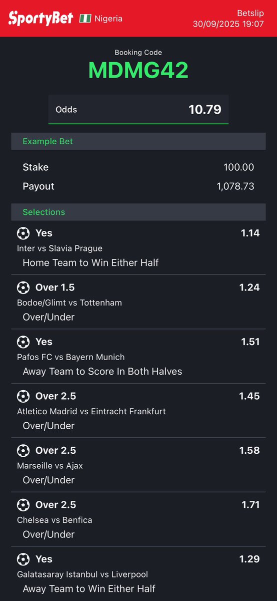 dfwpehlumiiii's tweet photo. Tuesday stake tips on https://t.co/RhuVmdO7Iy converted to sportybet⤵️

10odds.
MDMG42 -sporty🧑🏿‍💻

307odds.
Available games🚨
HNYFL5 -sporty 👩‍💻

135odds.
LUNFKL -sporty🧑🏿‍💻

175odds.
U07QC0 -sporty👩‍💻

Follow 4 convert of codes 2 ur preferred bookies! 

Retweet 4 larger audience😤🗣️ https://t.co/Q9Un0FCkjF