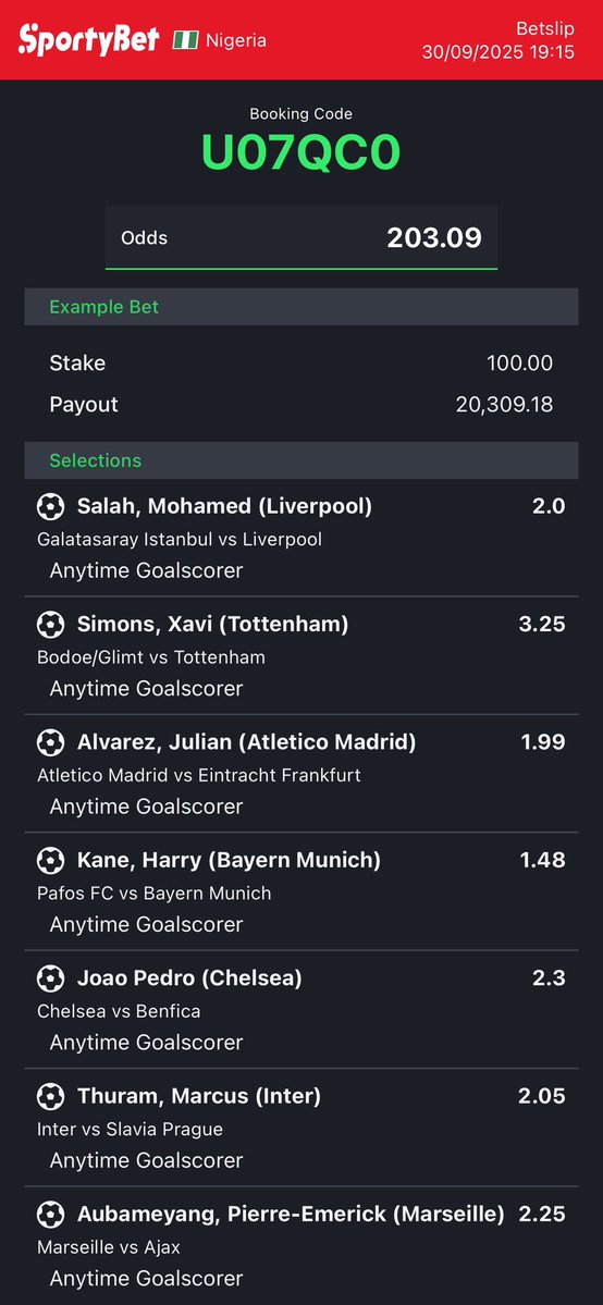 Tuesday stake tips on stake.com converted to sportybet⤵️

10odds.
MDMG42 -sporty🧑🏿‍💻

307odds.
Available games🚨
HNYFL5 -sporty 👩‍💻

135odds.
LUNFKL -sporty🧑🏿‍💻

175odds.
U07QC0 -sporty👩‍💻

Follow 4 convert of codes 2 ur preferred bookies! 

Retweet 4 larger audience😤🗣️