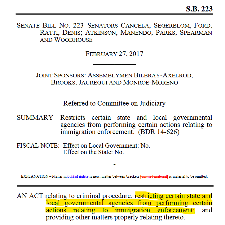 VictorJoecks's tweet photo. If you need a good laugh, @AaronDFordNV responded to this by claiming: "I have never supported sanctuary for criminals."

Funny, because in 2017 he co-sponsored a bill to make Nevada a sanctuary state. https://t.co/U7PTqNgE1o