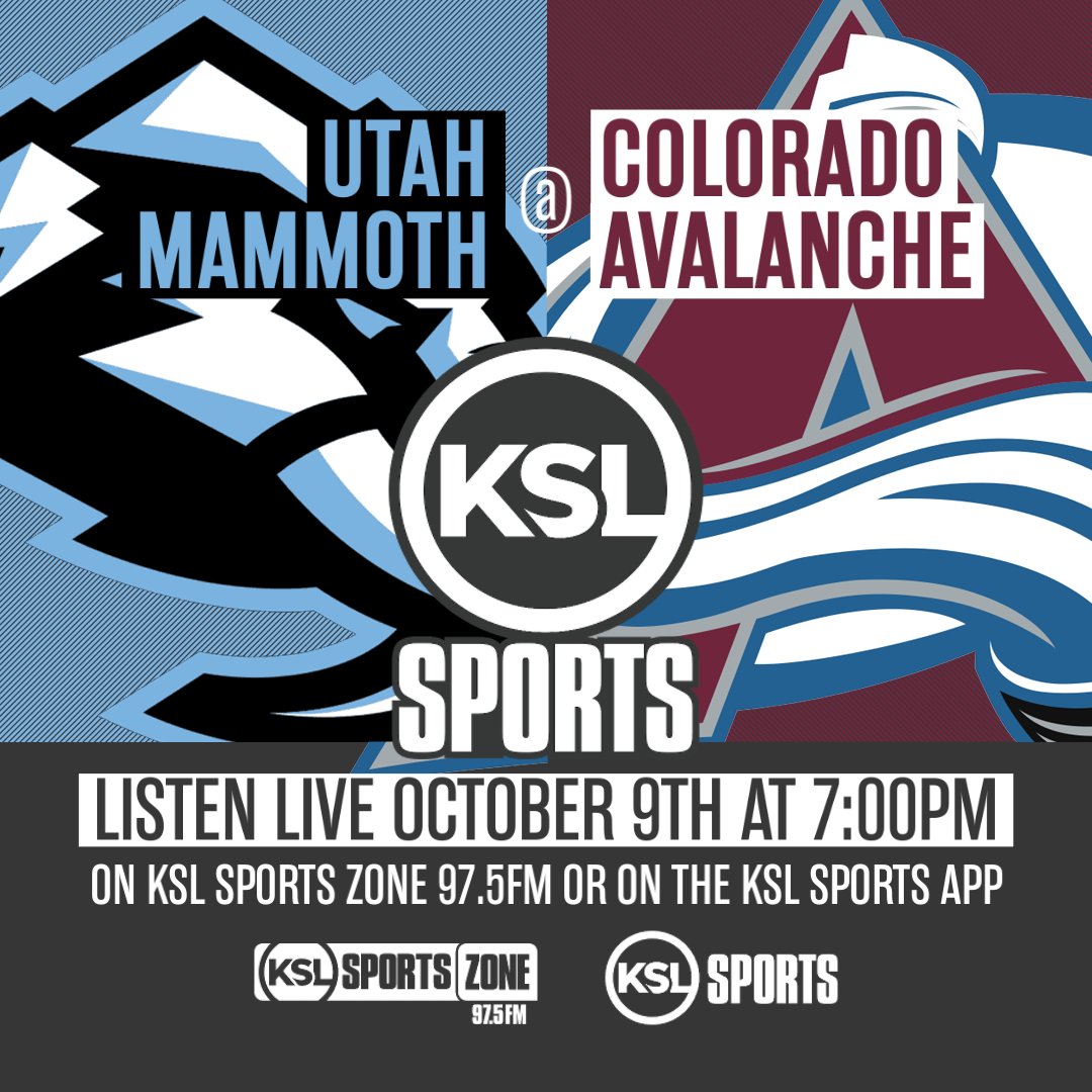 KSL Sports (@kslsports) on Twitter photo The second season of the NHL in Utah starts tonight!
π: <a href="/utahmammoth/">Utah Mammoth</a> at <a href="/Avalanche/">Colorado Avalanche</a>
β°: 7:00 PM
π»: <a href="/KSLSportsZone/">97.5 The KSL Sports Zone</a> and the KSL Sports app The second season of the NHL in Utah starts tonight!
π: <a href="/utahmammoth/">Utah Mammoth</a> at <a href="/Avalanche/">Colorado Avalanche</a>
β°: 7:00 PM
π»: <a href="/KSLSportsZone/">97.5 The KSL Sports Zone</a> and the KSL Sports app