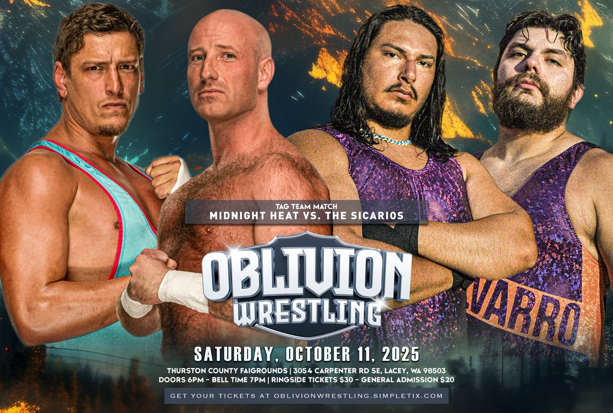 The Midnight Heat have proven time and time again that they run tag team wrestling, regardless of region. 
Daemon Void has been on an unbelievable undefeated run and now he wants to take the crown from the top independent team in the country!
Head to OblivionWrestling.SimpleTix.com to