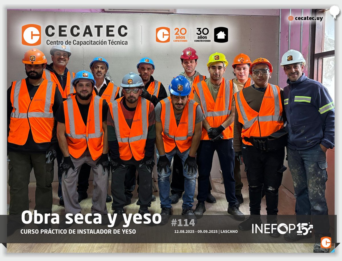 Curso práctico de Obra seca y yeso, realizado del 12 de agosto al 9 de setiembre en CECATEC. Capacitación convocada por INEFOP