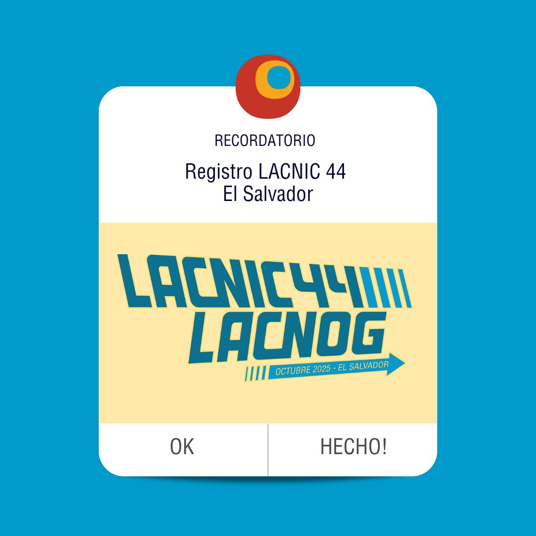 lacnic's tweet photo. ¿Todavía no te registraste a #LACNIC44? A partir del lunes 6 de octubre podrás participar de forma presencial o remota de tutoriales y presentaciones técnicas de primer nivel https://t.co/5jDZ15REz0 https://t.co/QWDOK2GjqW
