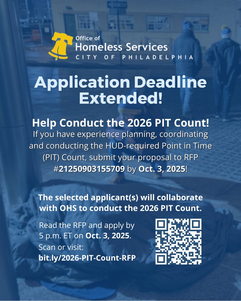 Do you have experience planning, coordinating and conducting the U.S.  Department of Housing and Urban Development (HUD)-required Point in Time (PIT) Count? We’ve extended the deadline to submit your proposal to our RFP! Apply by 10/3: bit.ly/2026-PIT-Count…
