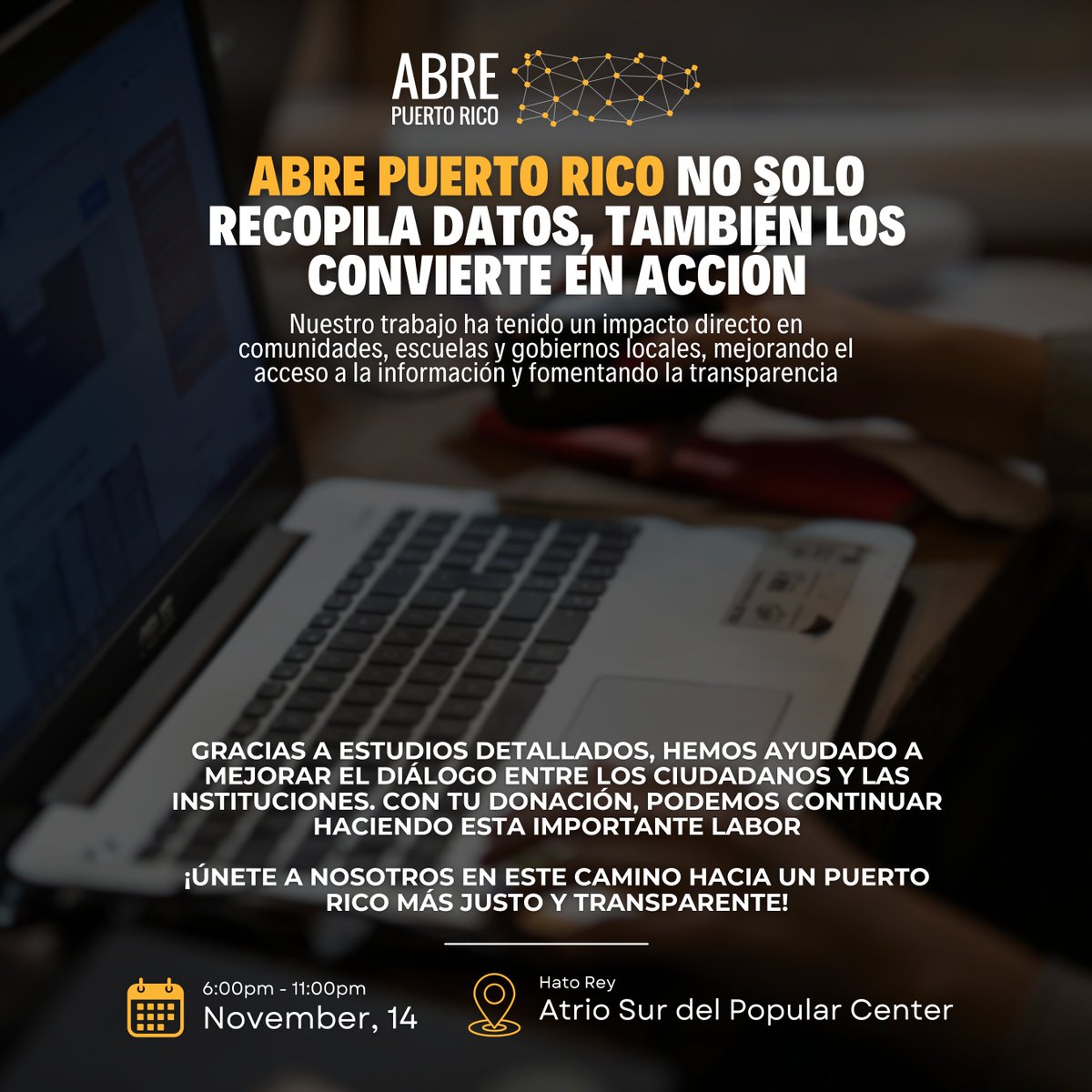 ABRE Puerto Rico no solo recopila datos, ¡también los convierte en acción! 💼

Nuestro trabajo ha tenido un impacto directo en comunidades, escuelas y gobiernos locales, mejorando el acceso a la información y fomentando la transparencia.