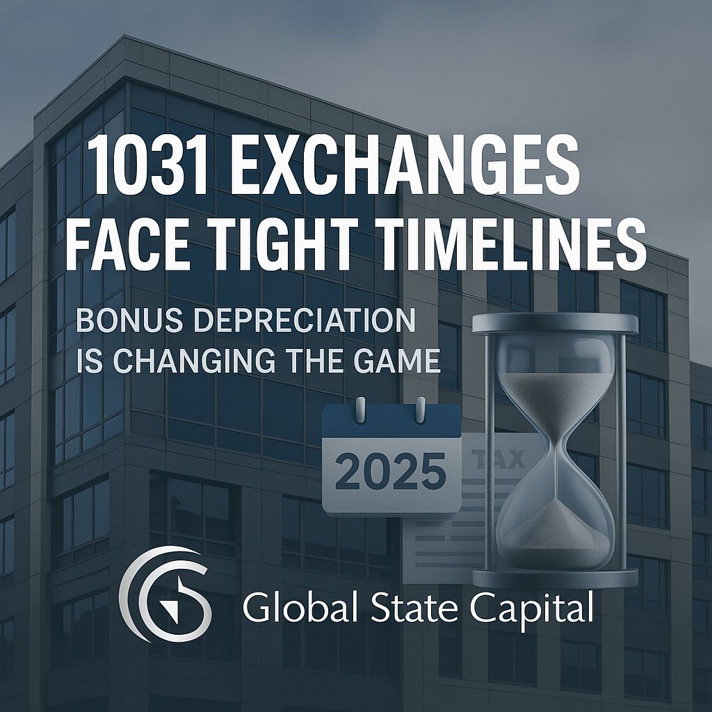 GlobalStCapital's tweet image. 1031 exchanges are under pressure, and bonus depreciation is the culprit.
Let’s talk about how we can help you stay ahead of the curve.
DM me or email: Fred@globalstatemortgage.com
#RealEstateInvesting #1031Exchange #CRELoans #BonusDepreciation #CommercialRealEstate