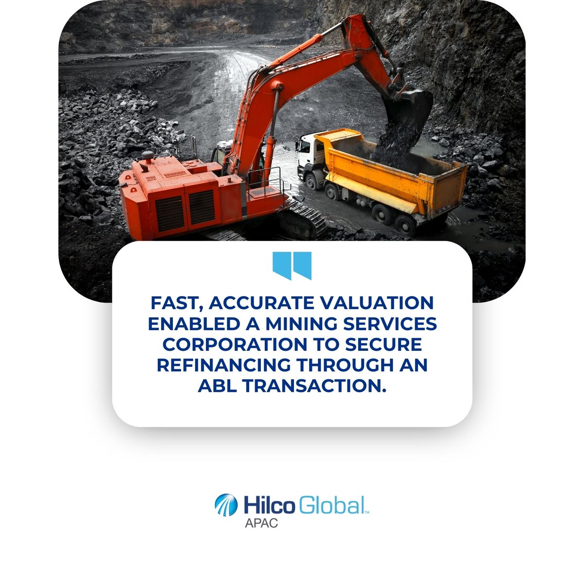 Hilco APAC delivered fast, precise valuation for a mining services company, unlocking a stronger borrowing base and securing refinancing. 

Read here &gt;&gt; hilcoapac.com/case-study-min…

#hilcoapac #miningvaluation #assetvaluation