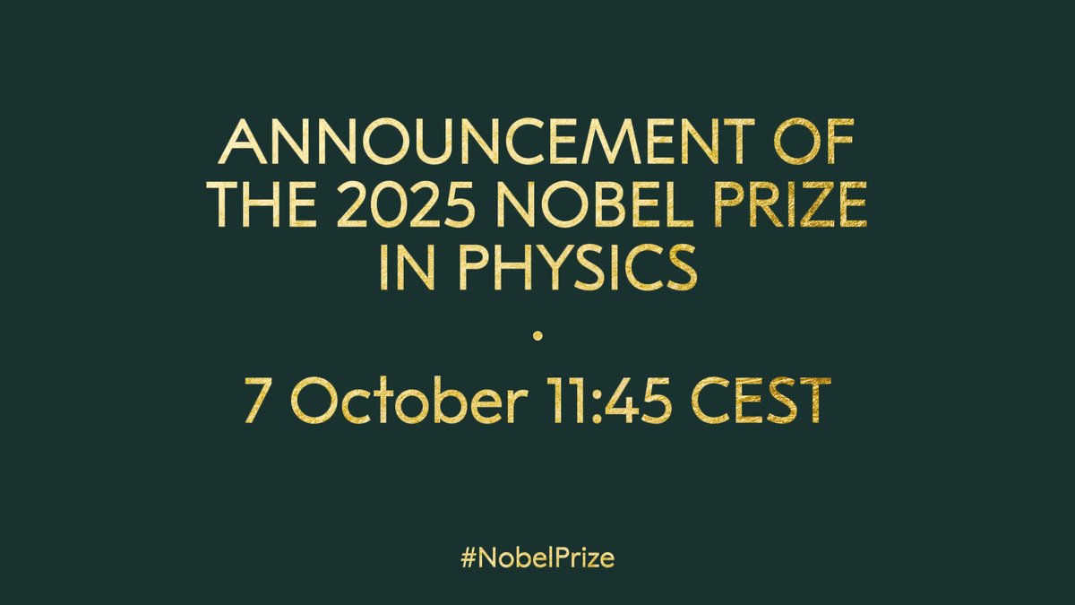 NobelPrize's tweet photo. The announcement of the Nobel Prize in Physics is on its way.

Join the excitement - hear the news first @NobelPrize and at https://t.co/3VsHzjF7LK with live streams, interviews and in-depth info. Stay tuned.

Watch live: https://t.co/rogqaeEW2W

#NobelPrize https://t.co/Dz45lfKIcj