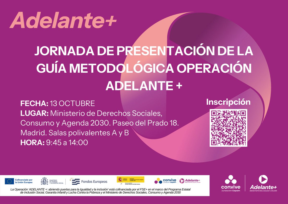 CMConvive's tweet photo. ¡Conoce la Guía Metodológica "Operación Adelante+"

Conoce nuestro trabajo en #AdelantePlus en inclusión y cohesión social Para AAPP, #TercerSector y empresas.

🗓️ 13 OCT 2025 Madrid

Aforo limitado. ¡Regístrate ya! 👇
https://t.co/qkTHhTIGXs

#compromisoigualdad #InclusionSocial https://t.co/IASUMiLW5l