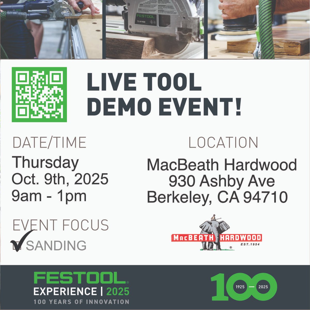 MacBeathHrdwood's tweet image. Who&apos;s coming to Festool Experience at MacBeath Hardwood in Berkeley next week? 
Let us know in the comments! 
Make sure mark your calendars to meet with our Festool rep and be the first to try out their new products!
-
-
#macbeath #hardwood #festoolexperience #diy #woodworking