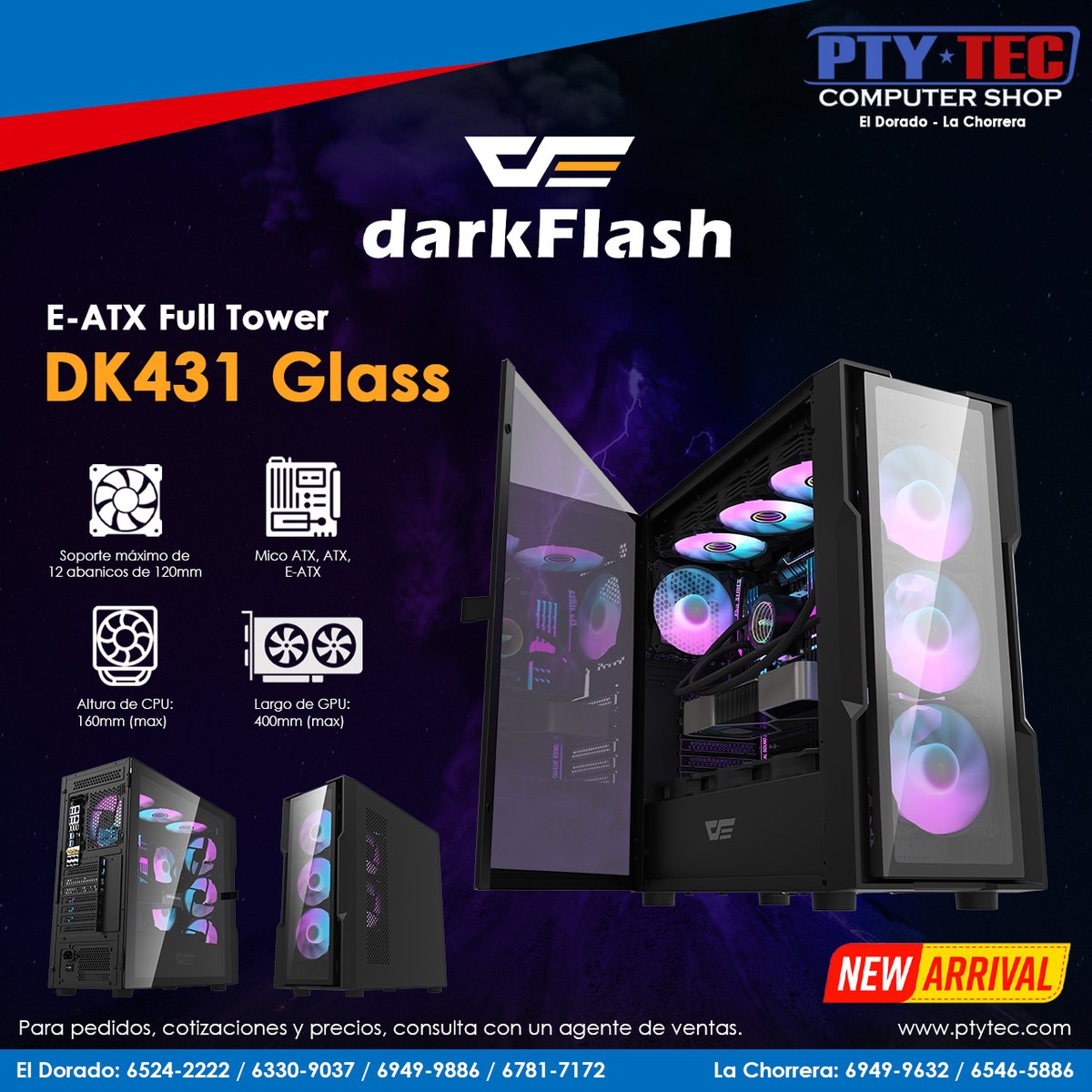 ptytec_computer's tweet image. Gabinete DarkFlash DK431 Glass
Soporta hasta 12 ventiladores de 120 mm y refrigeración líquida de 360mm, vidrio templado + diseño amplio
¡Rendimiento y estilo en tu setup!

Más info: ptytec.com/product/16603

#ptytecdorado #ptytecchorrera #Ptyteccomputershop #ptytec #DarkFlash
