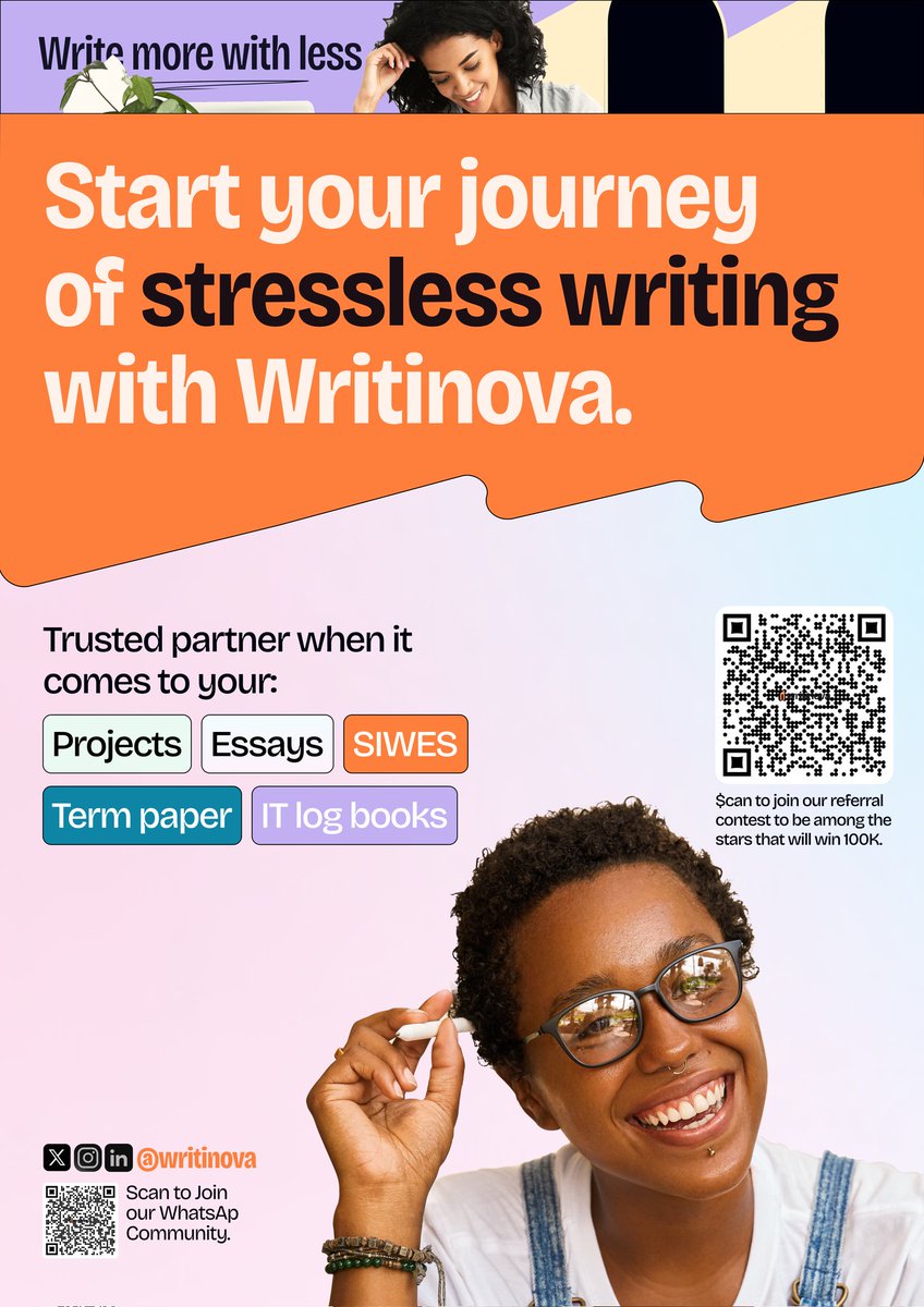 writinova's tweet photo. If you're at #Jawwar, be on the lookout for Writinova on stage and our flyer

We're coming to the largest public speaking event in West Africa and we've got juicy updates

Lots of merchandise and freebies to be won 

#Jawwar2025 
#jawwarui 
#Writinova2 https://t.co/s0NP06bw6p