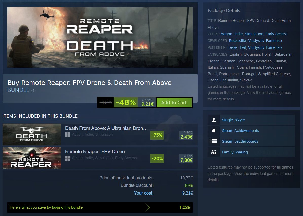 LesserEvilPub's tweet image. Two drone games for the price of one? Yes!
We joined forces with Vladyslav Fomenko, the developer behind Remote Reaper: FPV Drone, for the first-ever Steam Bundle. Make every hit count!