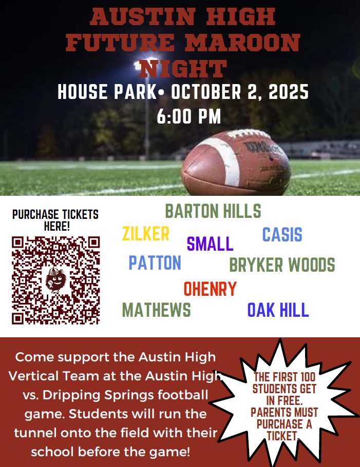 MaroonsClub's tweet photo. Get out to House Park on Thursday & bring the kids to be part of the fun.
#FutureMaroons #AustinHigh #LoyalForever https://t.co/oBGSIzGoZo