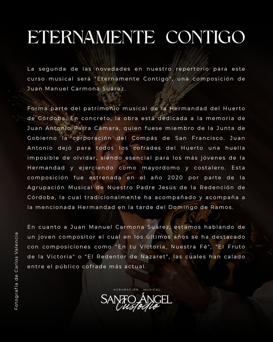 amsac_rute's tweet photo. 𝐍𝐔𝐄𝐕𝐀 𝐈𝐍𝐂𝐎𝐑𝐏𝐎𝐑𝐀𝐂𝐈𝐎𝐍

Continuamos con las novedades de cara al próximo año. En este caso incorporamos a nuestro repertorio "Eternamente Contigo" compuesta por Juan Manuel Carmona Suárez. 

Fotografía de Carlos Valencia

#SuenaelÁngel | #CorazónCustodio https://t.co/VqAS2ESoyO