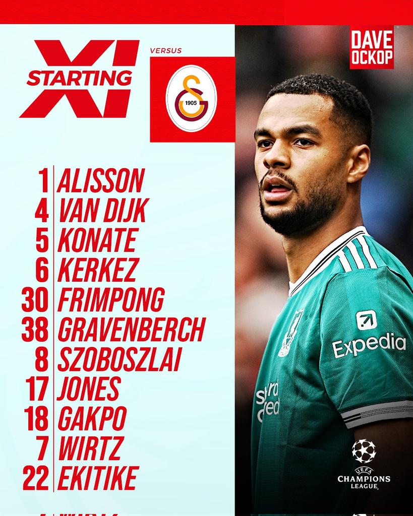 The Liverpool team to face Galatasaray.