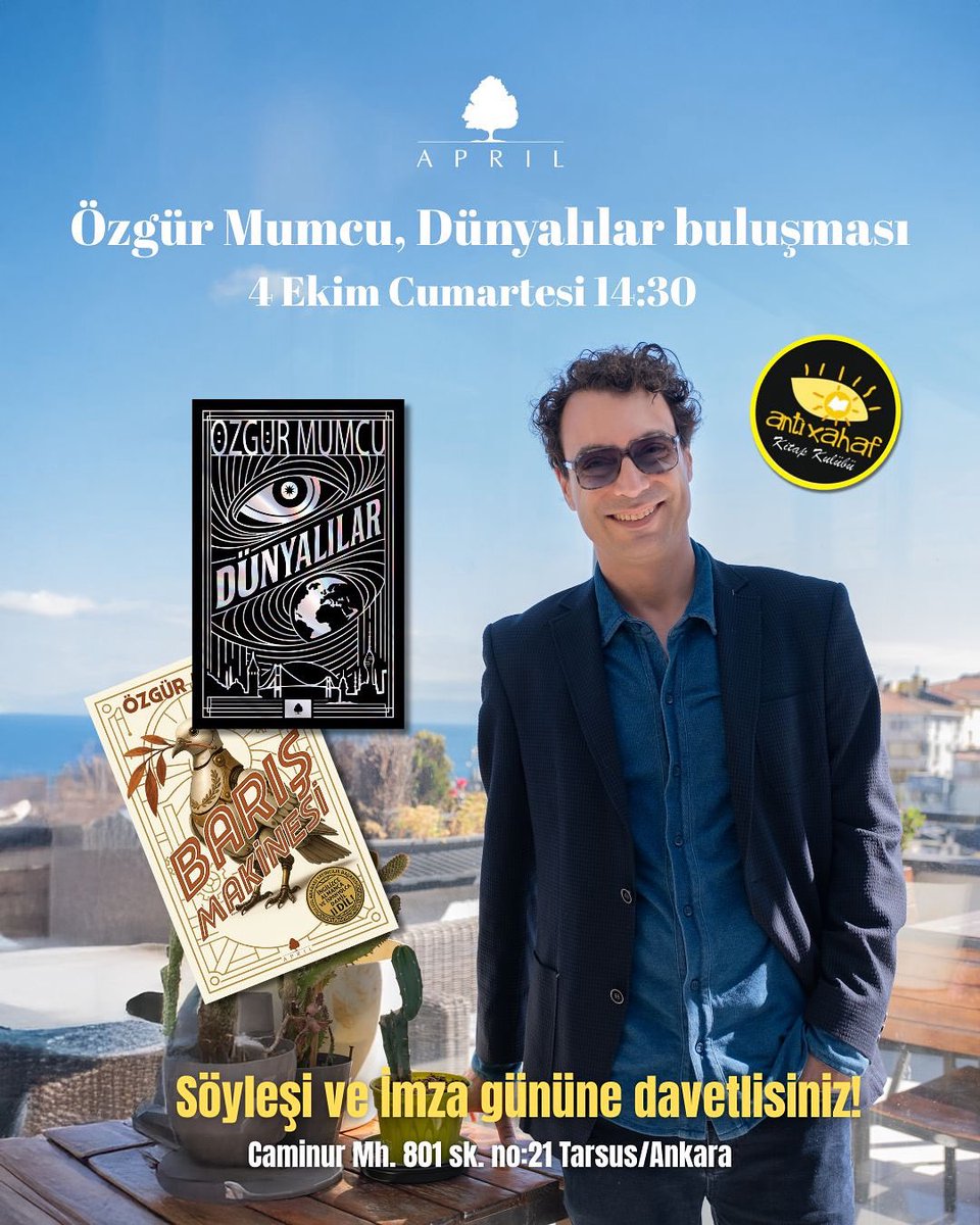 Özgür Mumcu, 4 Ekim Cumartesi günü Tarsus’ta okurlarıyla buluşuyor…

Antiksahaf Bistro’da söyleşi ve imza günü şeklinde gerçekleşecek etkinliğimize bütün okurlarınızı bekleriz efendim…

<a href="/ozgurmumcu/">Özgür Mumcu</a> <a href="/AprilYayincilik/">April Yayıncılık</a>  <a href="/nazliberivanak/">Nazlı Berivan AK</a> #antiksahafkitabevi #antiksahafbistroo