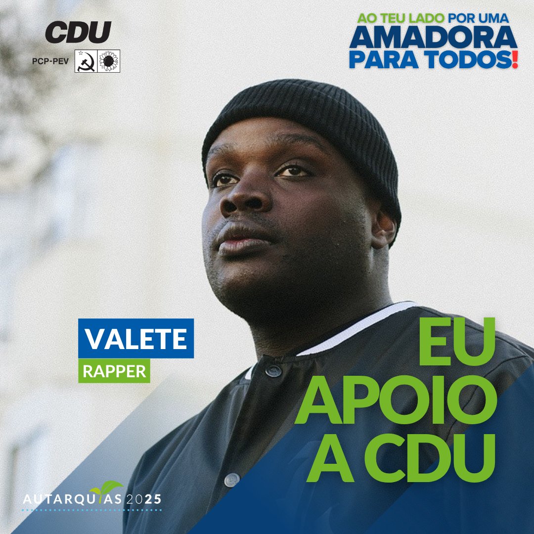 🎤  Valete, rapper, contador de histórias, militante pela justiça social, apoia a CDU na Amadora.

✊ Ao lado dele estão milhares de outros militantes e activistas da Amadora, que lutam todos os dias pelo direito à habitação, à saúde, à cultura, ao desporto, pela justiça social,