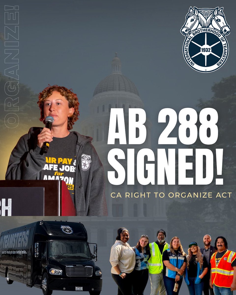 Thanks to the advocacy of our <a href="/ieamazonworkers/">KSBD Amazon Teamsters</a> and <a href="/1932teamsters/">TEAMSTERS LOCAL 1932</a> members, Governor Newsom has signed AB 288. 

AB 288 will make it easier for workers to organize their workplace and protect their right to join a union! 

HUGE WIN FOR WORKERS!