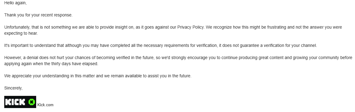 NamelessBadGuy's tweet photo. This is such a bs answer when I offered to show ID to prove my identity. How are you proctecting my privacy from myself? Does that not sound dumb as hell to anyone else??
@KickCommunity
@kick
@Svntvmvriv https://t.co/sNs2uLe4fQ
