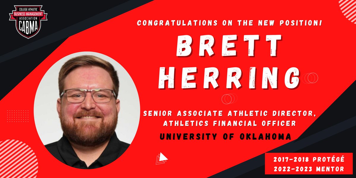 Congratulations to <a href="/BA_Herring/">Brett Herring</a> on the new position as Senior Associate Athletic Director/Athletics Financial Officer at <a href="/OU_Athletics/">Oklahoma Sooners</a>!