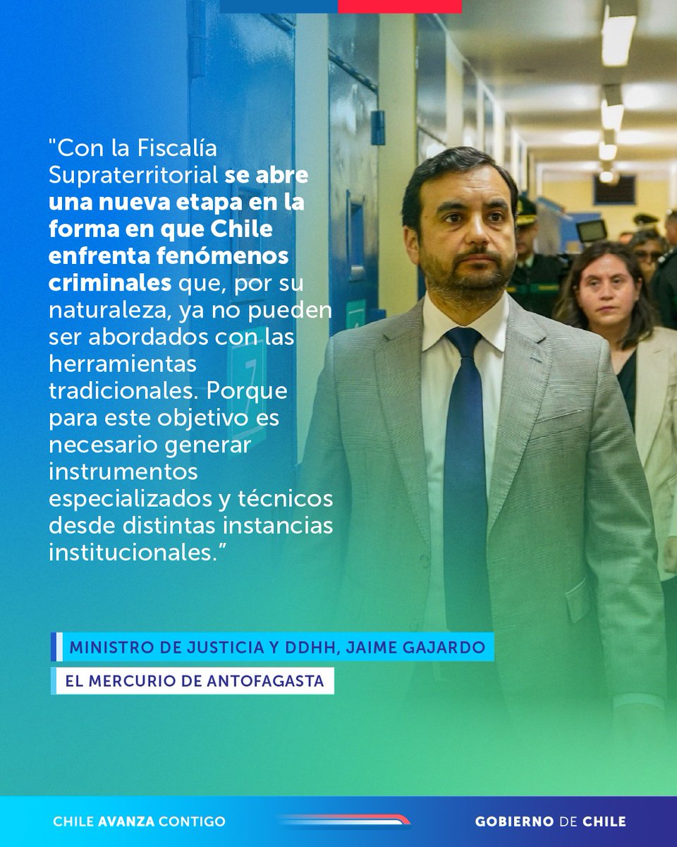 Trabajando por #MásSeguridad para Chile 🇨🇱

En entrevista con El Mercurio de Antofagasta, el ministro Jaime Gajardo explicó cómo el país avanza en la construcción de nuevos recintos penitenciarios y en la creación de la Fiscalía Supraterritorial, una institución que permitirá