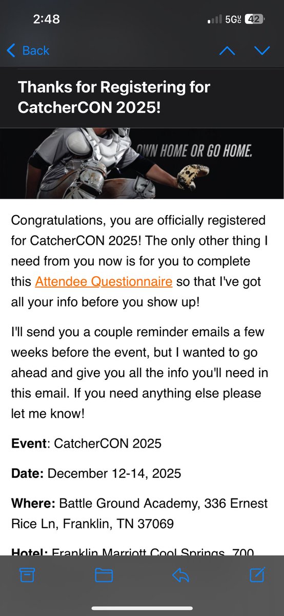 Fire me up! Cant wait to get back up to Nashville this year for #CatcherCON25 best event Ive ever been to! No better place to be if you’re a catching junkie! First class event with first class people!