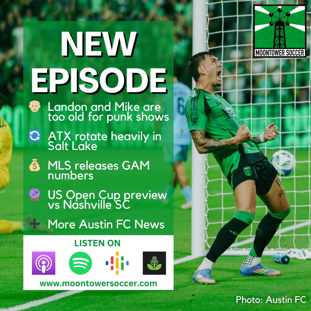 🚨New Episode🚨

👴 Landon and Mike are too old for punk shows
🔄 ATX rotates heavily in Salt Lake
💰 MLS releases GAM numbers
🔮 US Open Cup preview vs Nashville SC
➕ More #austinfc news

📸: <a href="/AustinFC/">Austin FC</a>

Listen to the full episode at moontowersoccer.com/open-cup-final…