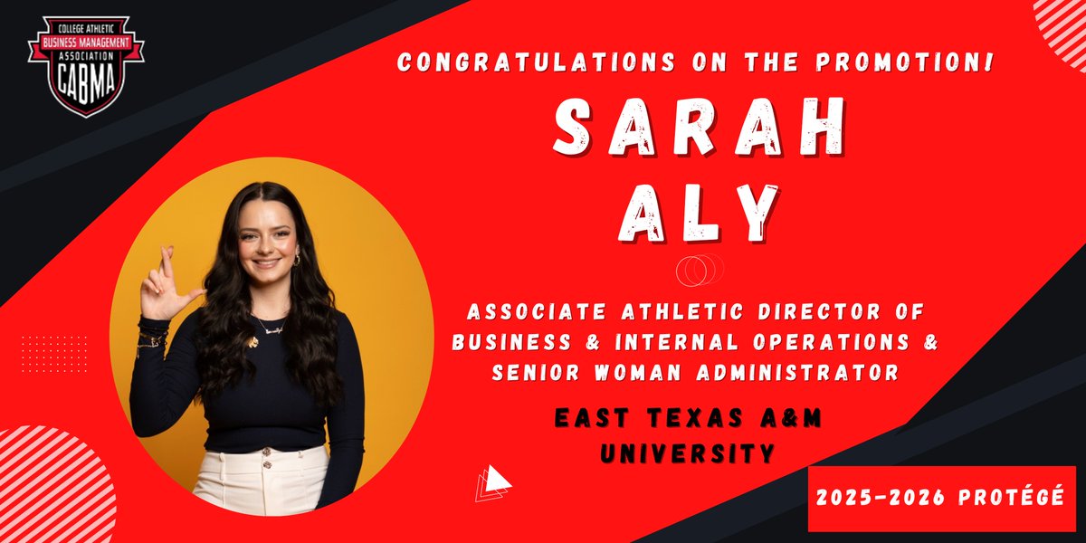 Kudos to Sarah Aly on her promotion to Associate Athletic Director of Business &amp; Internal Operations &amp;
Senior Woman Administrator at <a href="/Lion_Athletics/">East Texas A&M Lion Athletics</a>!