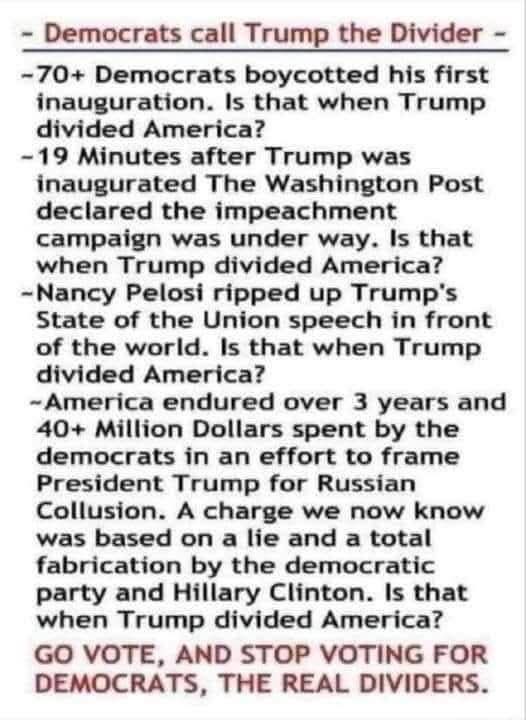 mickitiki's tweet image. The real dividers are the democrats. Don’t let them forget their hypocrisy.
