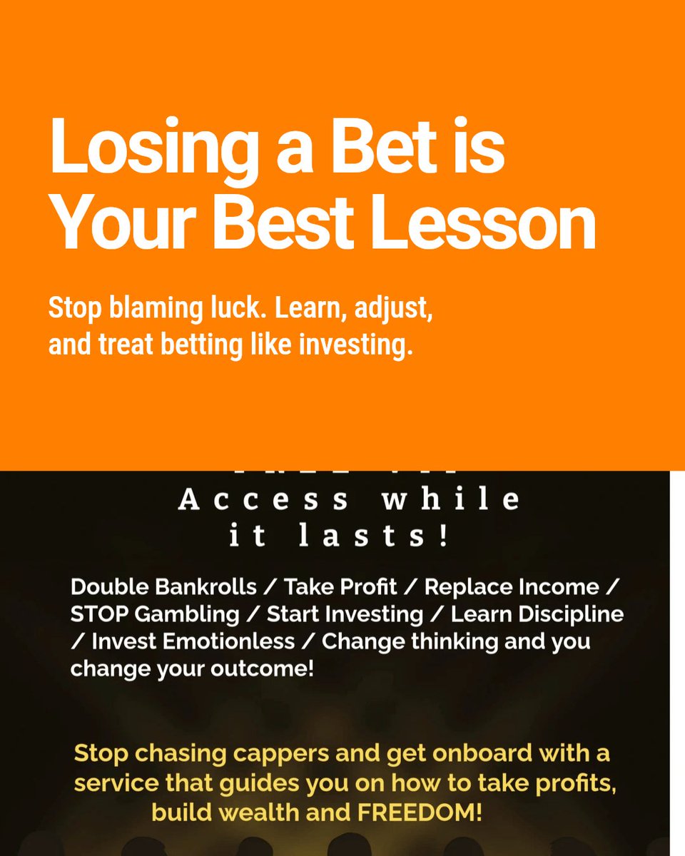 Losing a bet isn't the end—it's a lesson.

Learn, adjust, and come back stronger.

Betting is about strategy, not emotion.

Stay disciplined and think like an investor. #MLB #NFL #Gamblers #NCAAF #Fandual #DRAFTKNGS #MYBOOKIE #BOVADA #ONLINEWAGERS