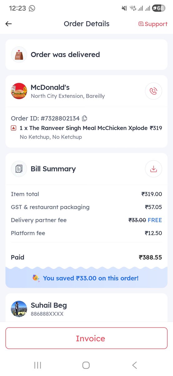 SuhailBeg20's tweet photo. @zomato @zomatocare @zomatocare @zomato 
Service Very Poor 
Food Wrong Item 
Cold drink Very poor Very Bad Experience Mcdonald mc https://t.co/WVnwijbBwv