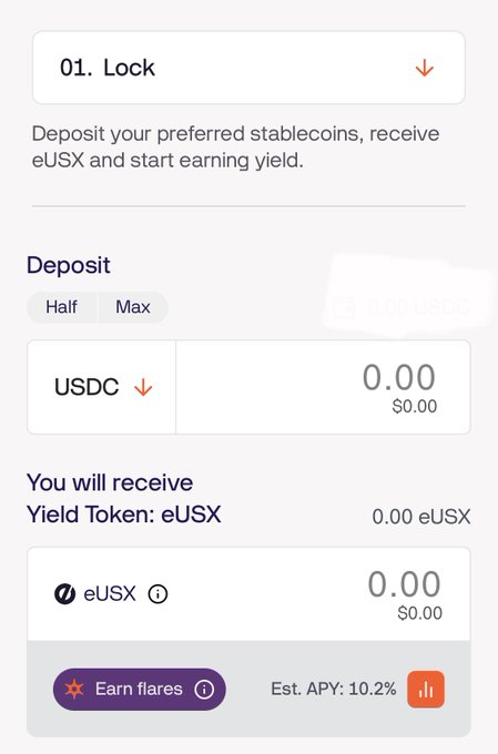 OxbeastEth's tweet image. Solstice TVL hits 166 million

By depositing $USDC or  $USX you get 10.2% APY 
( $USDT Deposits soon)

Depositing stables gets you $eUSX, which you can use in @orca_so Protocol to earn $ORCA rewards +@solsticefi is  giving Flare points towards a future airdrop

Defi is heating up…