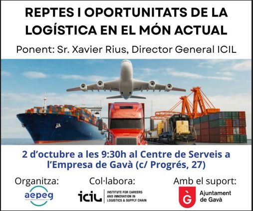 LogisticCluster's tweet image. 👉 REPTES I OPORTUNITATS DE LA LOGÍSTICA EN EL MÓN ACTUAL.
📅 2 d'octubre (9:30 am)
📌Centre de Serveis a l'Empresa de Gavà (c/ Progrés 27)
@AEPEGava @icil_logistics @AjuntamentGava