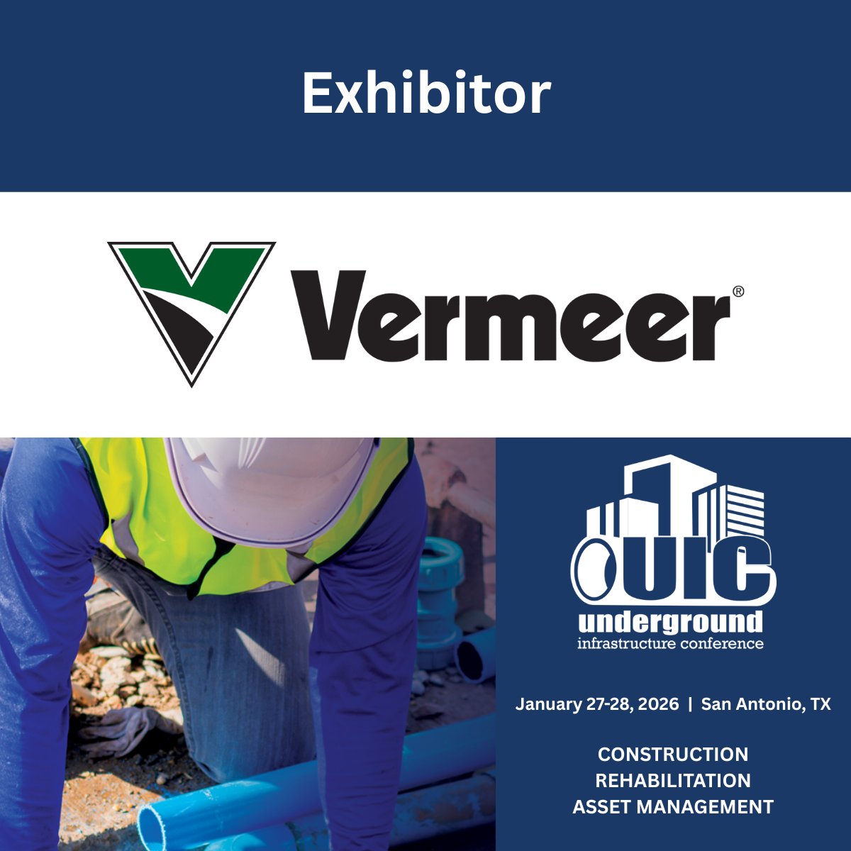 UConOnline's tweet photo. 🚨 Just Announced: @vermeercorp is exhibiting at #UIC2026!

Join them in San Antonio, Jan 27–28 for the underground infrastructure event of the year.

Showcase your brand. Meet decision-makers. Build real pipeline.

Register Now 👉 https://t.co/muF88kG01Z https://t.co/rVK1hOMvS5