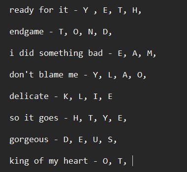 tswifterastour's tweet photo. 🚨| ALL THE CAPITAL LETTERS REVEALED ON TAYLOR SWIFT'S 'REPUTATION' ON APPLE MUSIC SO FAR #TSTheLifeofaShowgirl

"Y" "E" "T" "H"

"T" "O" "N" "D"

 "K" "E" "A" "M"

"Y" "L" "A" "O"

 "L" "K" "E" "I"

 "H" "T" "Y" "E"

"D" "E" "U" "S" 

"O" "T" https://t.co/wyiVIcNUDH