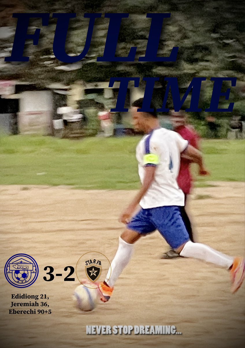 FULLTIME. 

Ebere’s last minute kick gives us the win.

#Vtoonsfootballclub
#neverstopdreaming