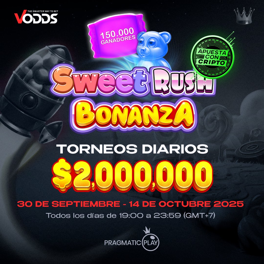 vodds_es's tweet photo. 🍭 ¡Torneos Diarios de Sweet Rush Bonanza!

📅 30 de septiembre – 14 de octubre
💰 Pozo de premios de $2,000,000
👑 150,000 ganadores | 15 torneos

🎰 Gana = la mayor tirada única (ajustada a la apuesta)

Juega en VOdds y aprovecha tu oportunidad! https://t.co/fMwRaniqf1