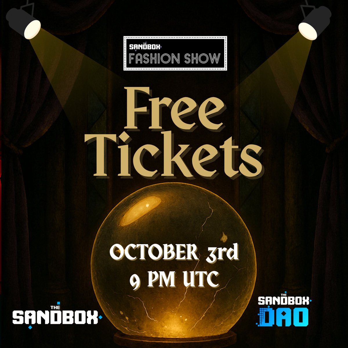 Impossible Dream Studio (@imdream_studio) on Twitter photo #SandFam
The big day is almost here! ✨
📅 October 3rd
🕒 9 pm UTC
The Fashion Show opens its doors—be part of the audience and enjoy the show with your FREE ticket.
👉 Get yours here: forms.gle/YVJNkPhMWvXafF…
<a href="/TheSandboxGame/">The Sandbox</a> <a href="/TheSandboxDAO/">The Sandbox DAO</a> <a href="/TSBCreators/">The Sandbox Creators</a> #SandFam
The big day is almost here! ✨
📅 October 3rd
🕒 9 pm UTC
The Fashion Show opens its doors—be part of the audience and enjoy the show with your FREE ticket.
👉 Get yours here: forms.gle/YVJNkPhMWvXafF…
<a href="/TheSandboxGame/">The Sandbox</a> <a href="/TheSandboxDAO/">The Sandbox DAO</a> <a href="/TSBCreators/">The Sandbox Creators</a>