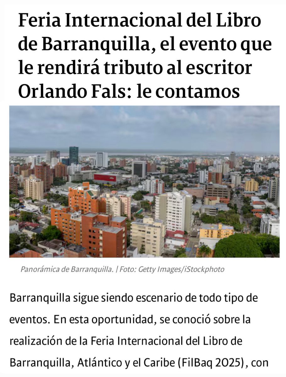 AnaMariaAljure's tweet photo. 🙌🏻 Barranquilla, escenario de grandes encuentros culturales 📚

La Feria Internacional del Libro de Barranquilla, Atlántico y el Caribe – FilBaq 2025, será un espacio que celebra las letras, las ideas y el pensamiento crítico. Este año, el evento rendirá tributo an Orlando Fals Borda, uno de los pensadores más influyentes de Colombia. 🌎 Desde @alcaldiabquilla impulsamos espacios que fortalecen nuestra identidad y proyectan a Barranquilla como un epicentro cultural y literario. 👏🏻

🔗https://t.co/2mVRcIM2It