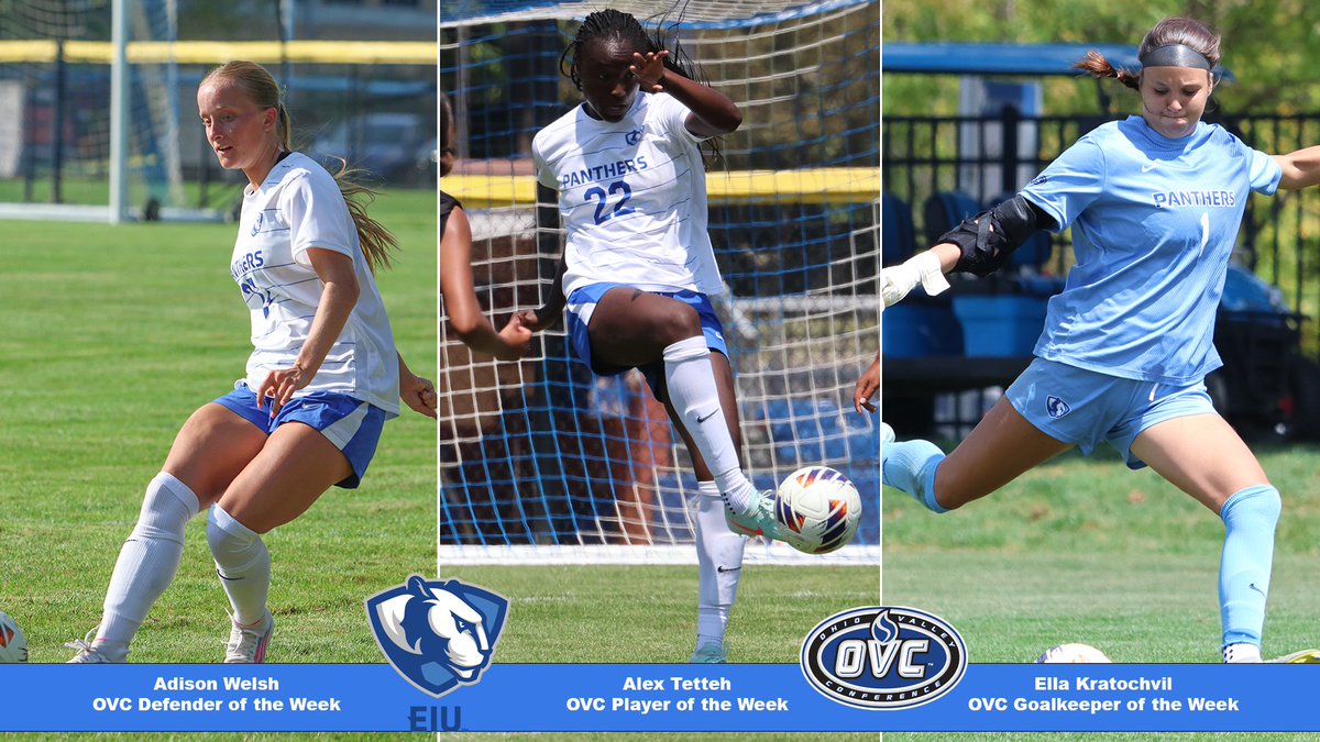 A clean sweep 🧹of this week's <a href="/OVCSports/">Ohio Valley Conference</a> women's soccer awards for <a href="/EIUsoccer/">EIU Women’s Soccer</a> 

Alex Tetteh named Offensive Player of the Week

Adison Welsh named Defensive Player of the Week

Ella Kratochvil named Goalkeeper of the Week

Release⚽️👀⬇️
eiupanthers.com/news/2025/9/30…