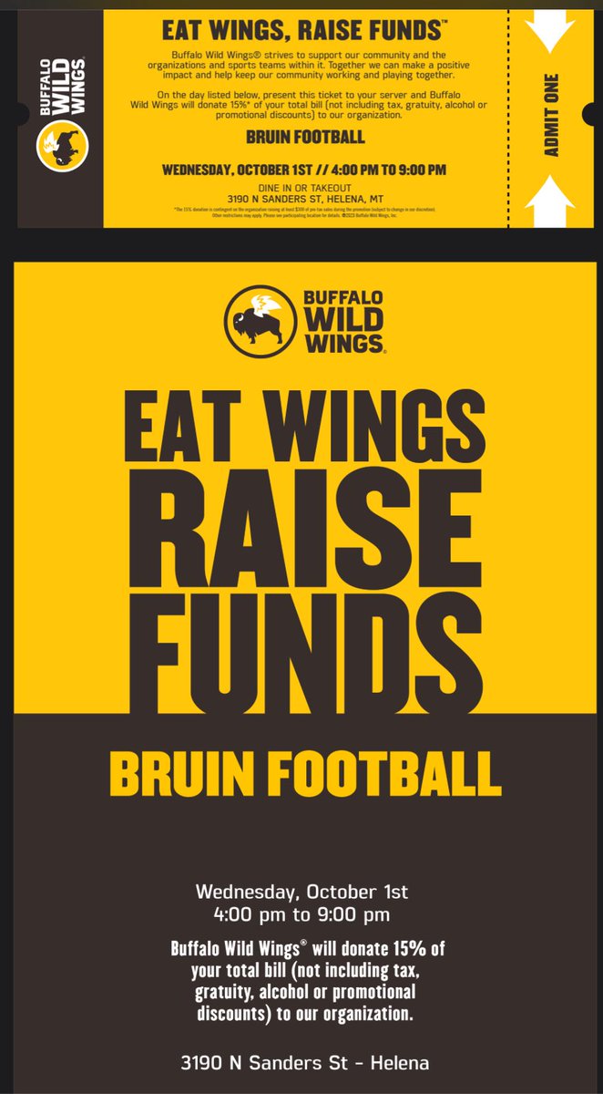 FootballBruins's tweet image. Please consider letting @BWWings make dinner tomorrow night to support the Bruins. #GoBru #WinWin