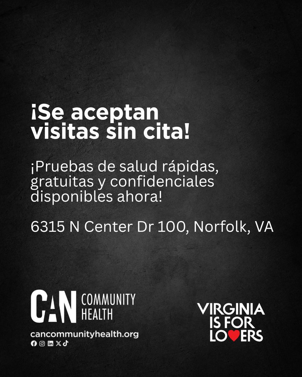 CANCommHealth's tweet image. NORFOLK, VA: En nuestra clínica te damos las herramientas para proteger tu salud sin barreras. ¿Pruebas rápidas? Sí. ¿Sin cita? También. Visítanos hoy, tu bienestar es amor propio. #VirigniaIsForLovers #Norfolk #HamptonRoads #EndingEpidemics #CHI2025 #CANnorfolk