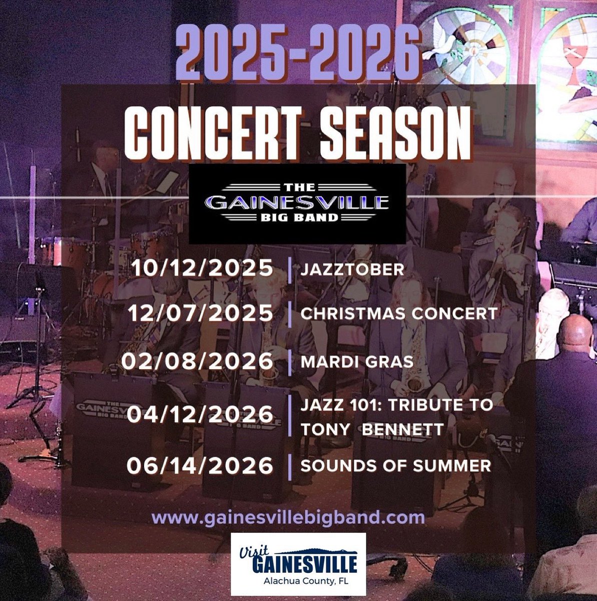 989jamz's tweet photo. Experience the magic of big band jazz at the Jazztober Concert with the Gainesville Big Band at Meizon Church on Oct. 12th at 2pm.
Tickets at https://t.co/3pkQ4L3THt
Join the season and get 5 shows for the price of 4 through Oct. 5th!
Sponsored by Visit Gainesville Alachua County https://t.co/HkkRPZFLvv