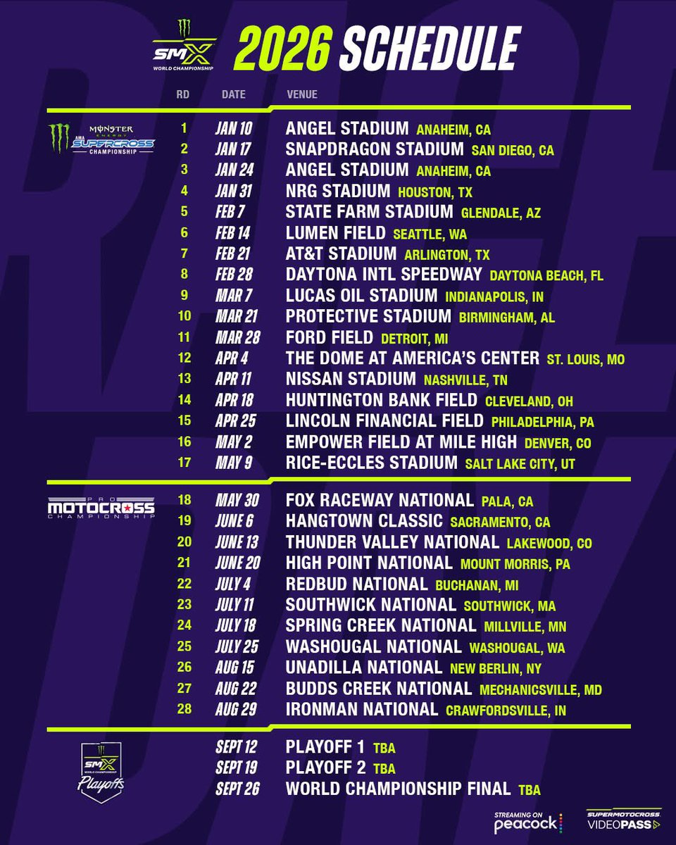 🏁 The countdown to the 2026 Monster Energy SMX World Championship is on. 

#SMX #MonsterEnergy #SupercrossLIVE #ProMotocross #SMXWorldChampionship #Presale #2026Schedule