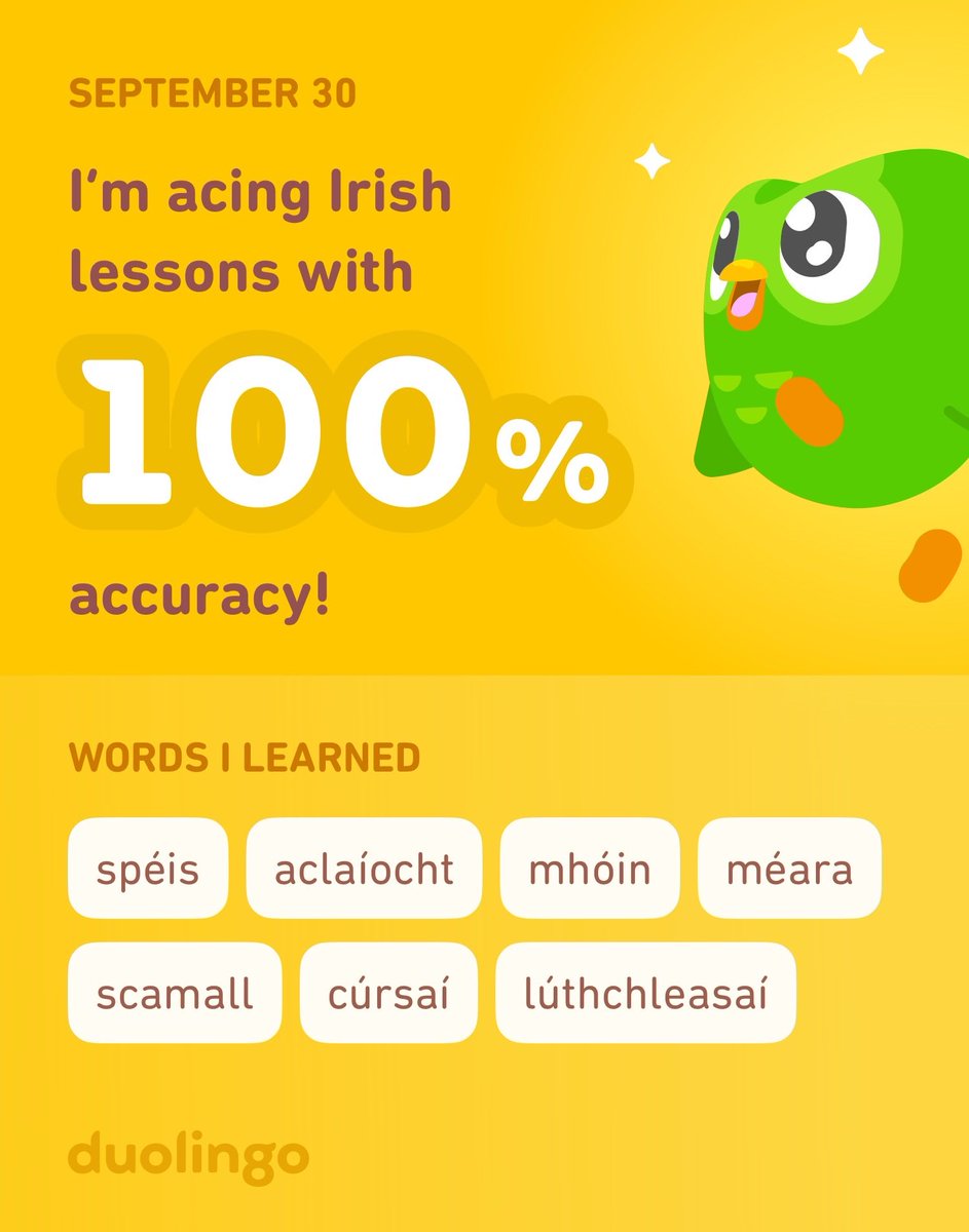 I’m learning Irish on Duolingo! It’s free, fun, and effective.