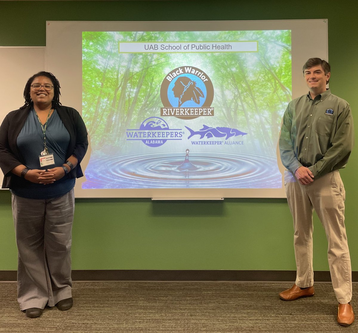 WaterkeepersA's tweet photo. We appreciate Dr. Pamela Jackson inviting @CharlesScribner of @BWRiverkeeper to tell her #UAB #PublicHealth students about the #Waterkeeper movement and our work highlighting Alabama's fish consumption advisories for #mercury and other pollutants: https://t.co/Gz3MvgQQLX https://t.co/sLpvpH8Lk2