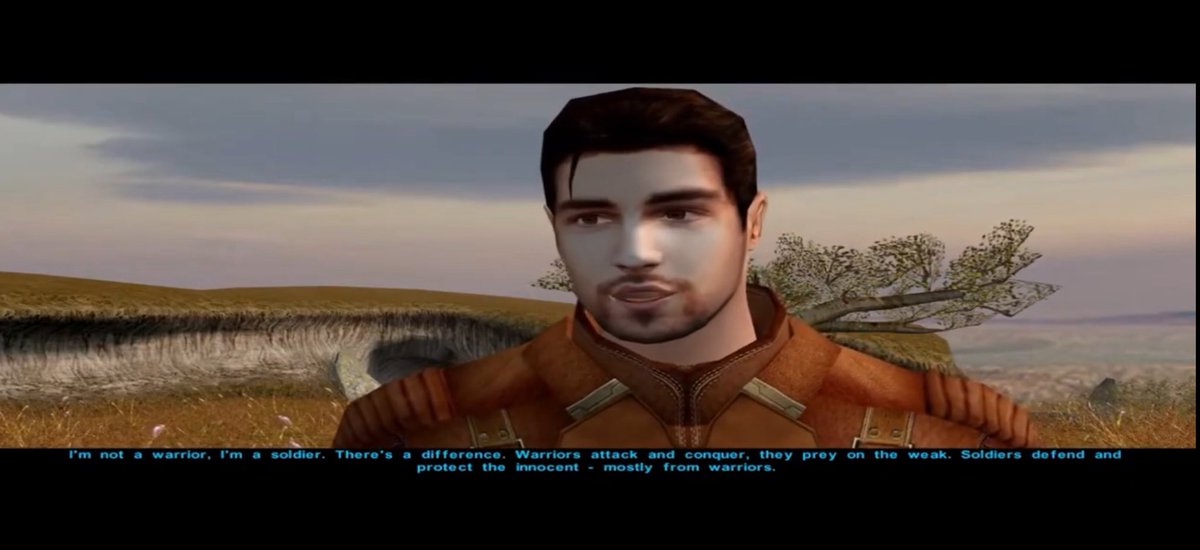 kiddbanditpro's tweet photo. warriors attack and conquer, they prey on the weak. 

soldiers protect and defended the innocent - mostly from warriors.

-Carth Onasi
Star Wars: Knights of the Old Republic (2003) https://t.co/vWY0ZFxhFZ